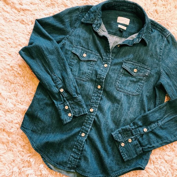 Universal Thread Tops - Universal Thread Dark Blue Denim Button Up